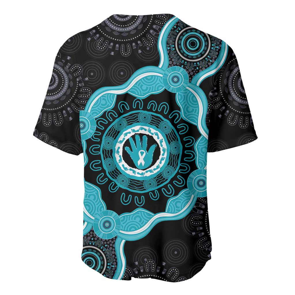 Australia Ovarian Cancer Awareness Baseball Jersey Brave Strong Teal Ribbon Aboriginal Art - Aussie Hoodie