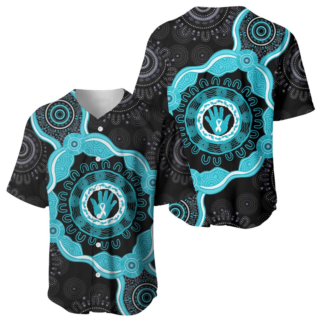 Australia Ovarian Cancer Awareness Baseball Jersey Brave Strong Teal Ribbon Aboriginal Art - Aussie Hoodie