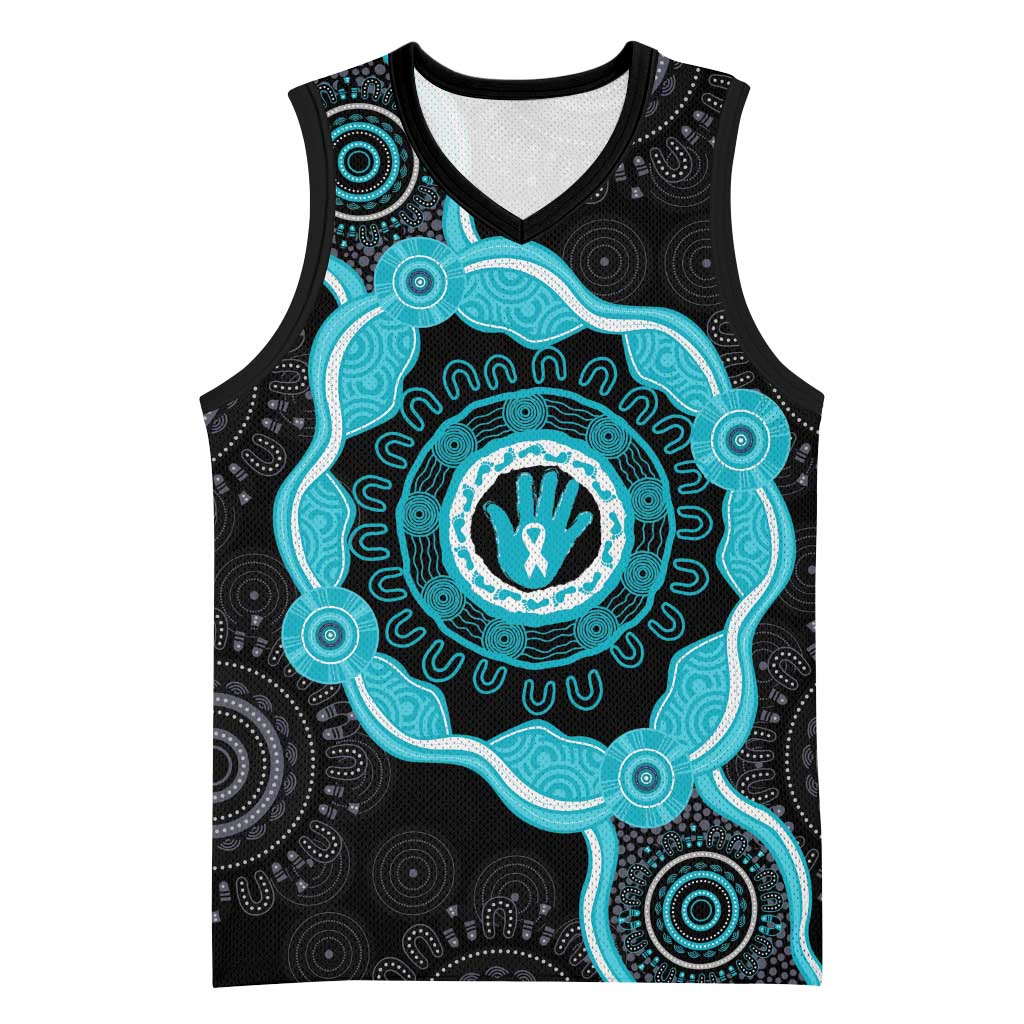 Australia Ovarian Cancer Awareness Basketball Jersey Brave Strong Teal Ribbon Aboriginal Art - Aussie Hoodie