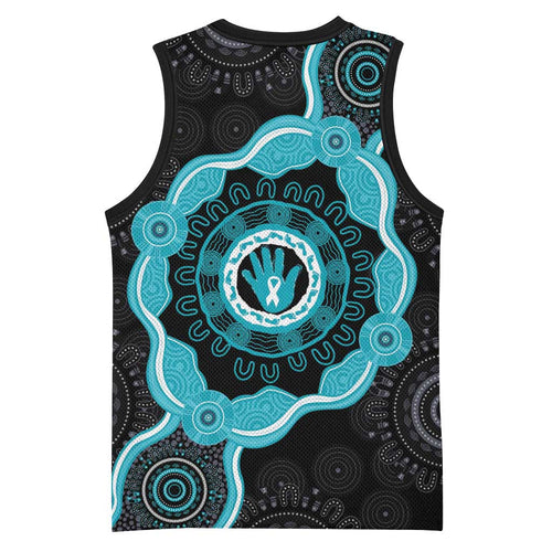 Australia Ovarian Cancer Awareness Basketball Jersey Brave Strong Teal Ribbon Aboriginal Art - Aussie Hoodie