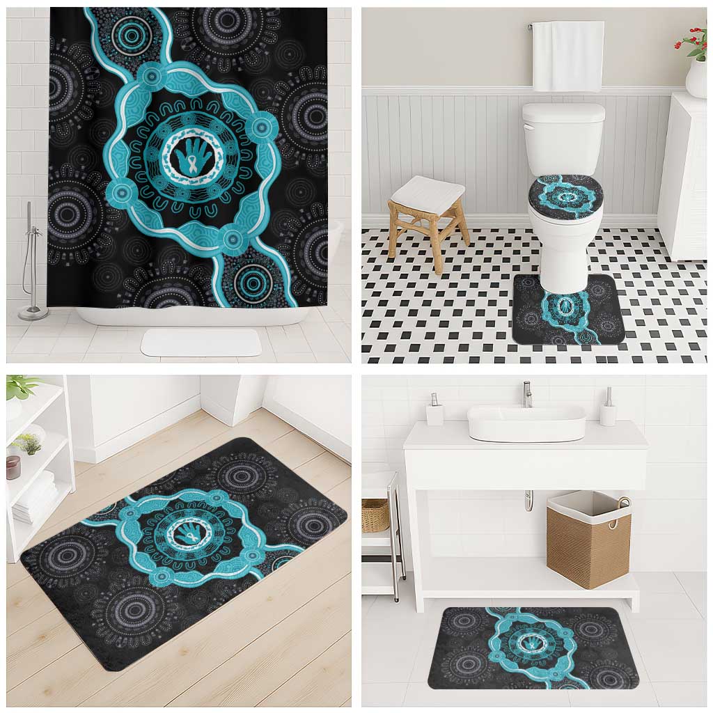 Australia Ovarian Cancer Awareness Bathroom Set Brave Strong Teal Ribbon Aboriginal Art - Aussie Hoodie