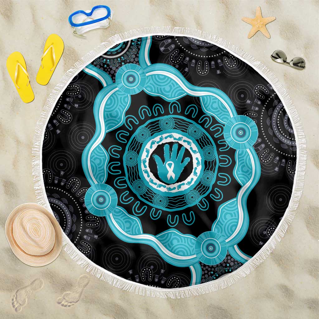 Australia Ovarian Cancer Awareness Beach Blanket Brave Strong Teal Ribbon Aboriginal Art - Aussie Hoodie