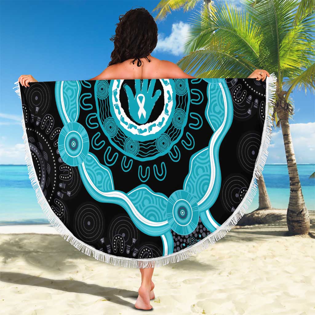 Australia Ovarian Cancer Awareness Beach Blanket Brave Strong Teal Ribbon Aboriginal Art - Aussie Hoodie