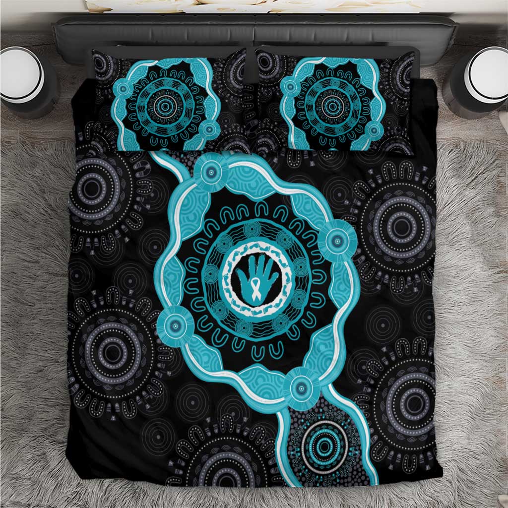 Australia Ovarian Cancer Awareness Bedding Set Brave Strong Teal Ribbon Aboriginal Art - Aussie Hoodie