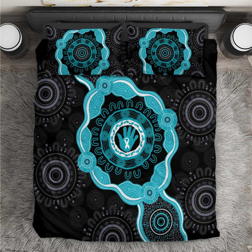Australia Ovarian Cancer Awareness Bedding Set Brave Strong Teal Ribbon Aboriginal Art - Aussie Hoodie