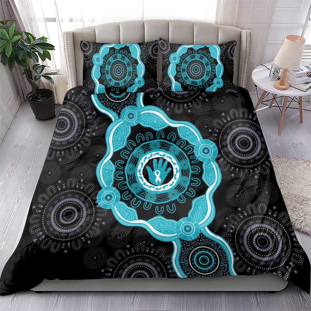 Australia Ovarian Cancer Awareness Bedding Set Brave Strong Teal Ribbon Aboriginal Art - Aussie Hoodie
