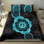 Australia Ovarian Cancer Awareness Bedding Set Brave Strong Teal Ribbon Aboriginal Art - Aussie Hoodie