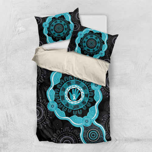 Australia Ovarian Cancer Awareness Bedding Set Brave Strong Teal Ribbon Aboriginal Art - Aussie Hoodie