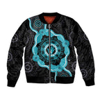 Australia Ovarian Cancer Awareness Bomber Jacket Brave Strong Teal Ribbon Aboriginal Art - Aussie Hoodie