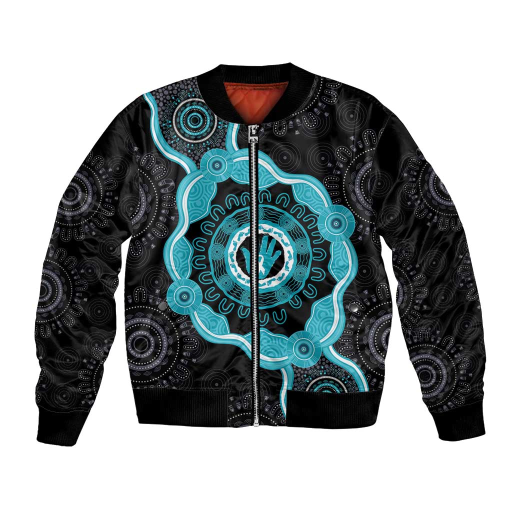 Australia Ovarian Cancer Awareness Bomber Jacket Brave Strong Teal Ribbon Aboriginal Art - Aussie Hoodie