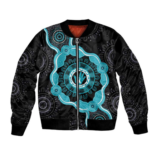 Australia Ovarian Cancer Awareness Bomber Jacket Brave Strong Teal Ribbon Aboriginal Art - Aussie Hoodie