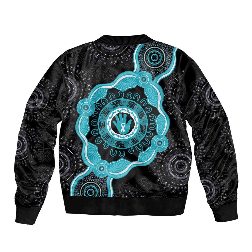 Australia Ovarian Cancer Awareness Bomber Jacket Brave Strong Teal Ribbon Aboriginal Art - Aussie Hoodie