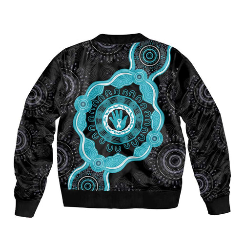 Australia Ovarian Cancer Awareness Bomber Jacket Brave Strong Teal Ribbon Aboriginal Art - Aussie Hoodie