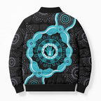 Australia Ovarian Cancer Awareness Bomber Puffer Jacket Brave Strong Teal Ribbon Aboriginal Art - Aussie Hoodie