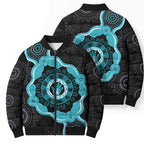 Australia Ovarian Cancer Awareness Bomber Puffer Jacket Brave Strong Teal Ribbon Aboriginal Art - Aussie Hoodie