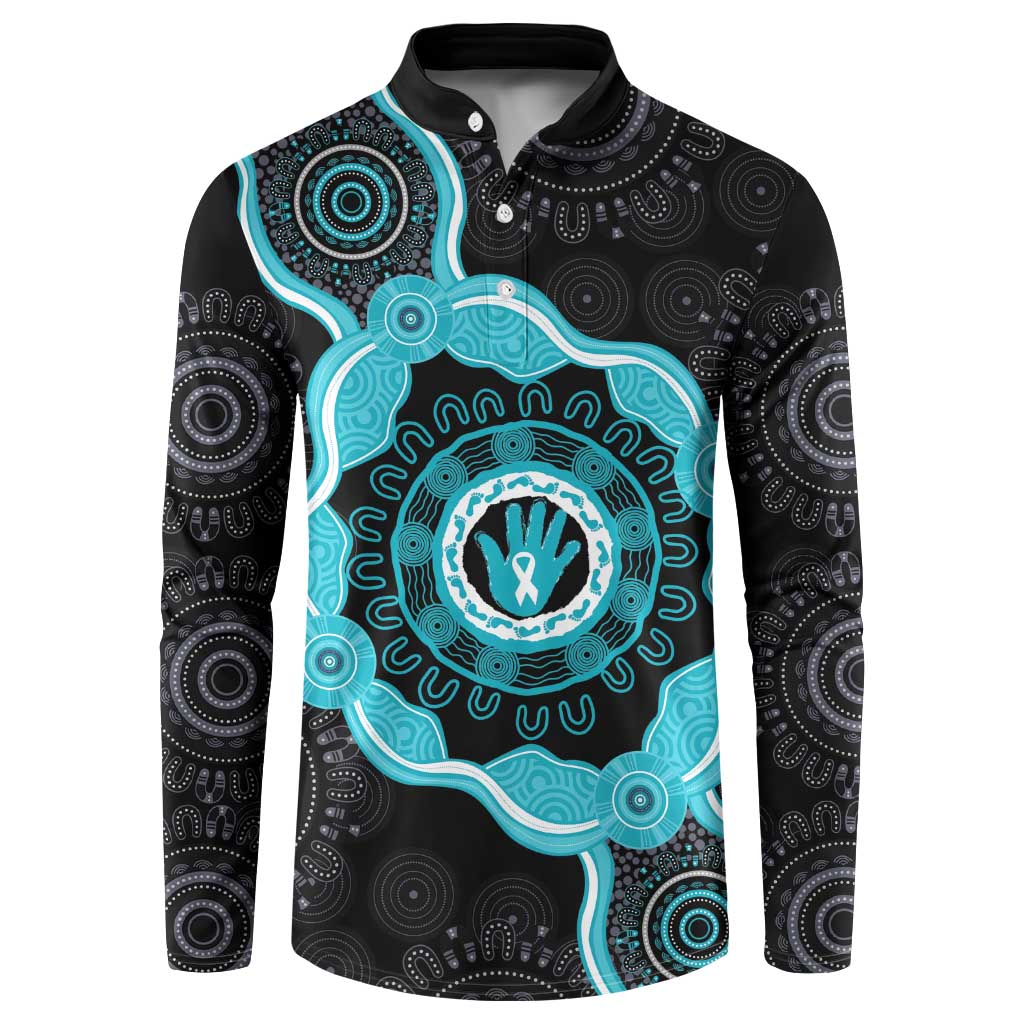 Australia Ovarian Cancer Awareness Button Sweatshirt Brave Strong Teal Ribbon Aboriginal Art - Aussie Hoodie