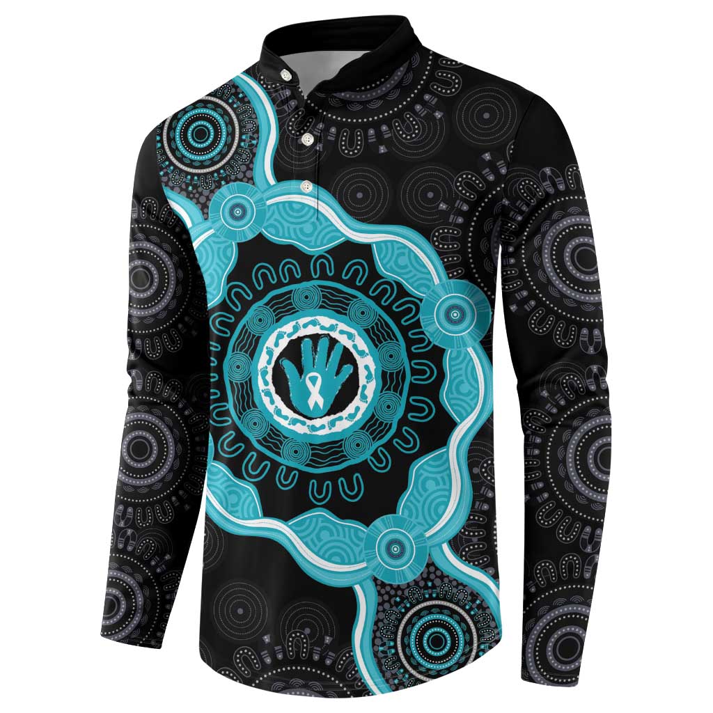 Australia Ovarian Cancer Awareness Button Sweatshirt Brave Strong Teal Ribbon Aboriginal Art - Aussie Hoodie