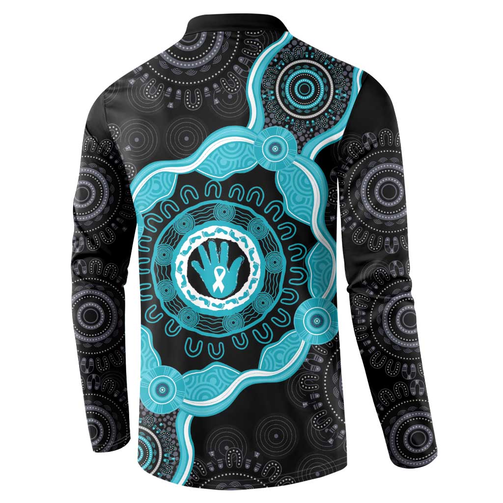 Australia Ovarian Cancer Awareness Button Sweatshirt Brave Strong Teal Ribbon Aboriginal Art - Aussie Hoodie