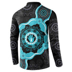 Australia Ovarian Cancer Awareness Button Sweatshirt Brave Strong Teal Ribbon Aboriginal Art - Aussie Hoodie