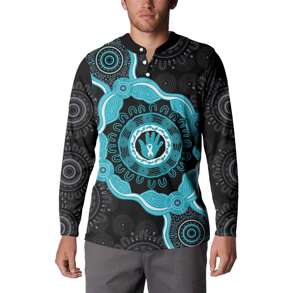 Australia Ovarian Cancer Awareness Button Sweatshirt Brave Strong Teal Ribbon Aboriginal Art - Aussie Hoodie