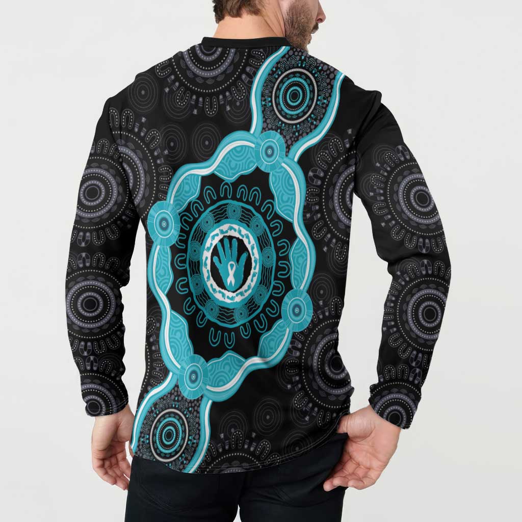 Australia Ovarian Cancer Awareness Button Sweatshirt Brave Strong Teal Ribbon Aboriginal Art - Aussie Hoodie