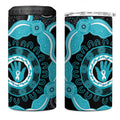 Australia Ovarian Cancer Awareness 4 in 1 Can Cooler Tumbler Brave Strong Teal Ribbon Aboriginal Art - Aussie Hoodie