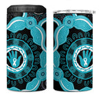 Australia Ovarian Cancer Awareness 4 in 1 Can Cooler Tumbler Brave Strong Teal Ribbon Aboriginal Art - Aussie Hoodie