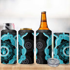 Australia Ovarian Cancer Awareness 4 in 1 Can Cooler Tumbler Brave Strong Teal Ribbon Aboriginal Art - Aussie Hoodie
