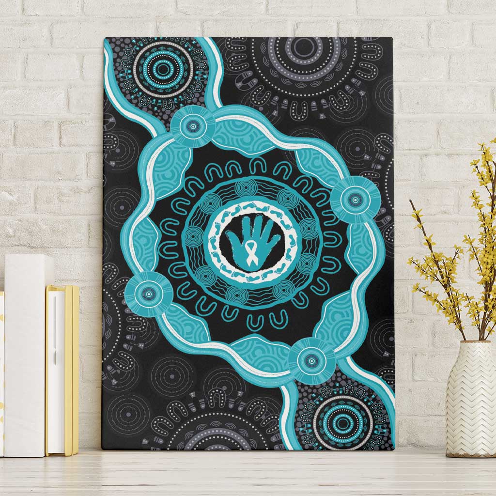 Australia Ovarian Cancer Awareness Canvas Wall Art Brave Strong Teal Ribbon Aboriginal Art - Aussie Hoodie