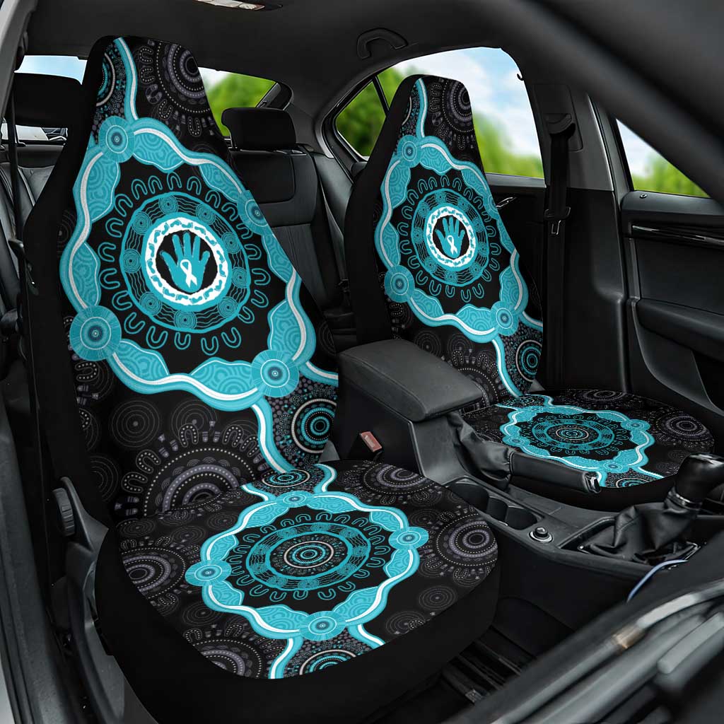 Australia Ovarian Cancer Awareness Car Seat Cover Brave Strong Teal Ribbon Aboriginal Art - Aussie Hoodie