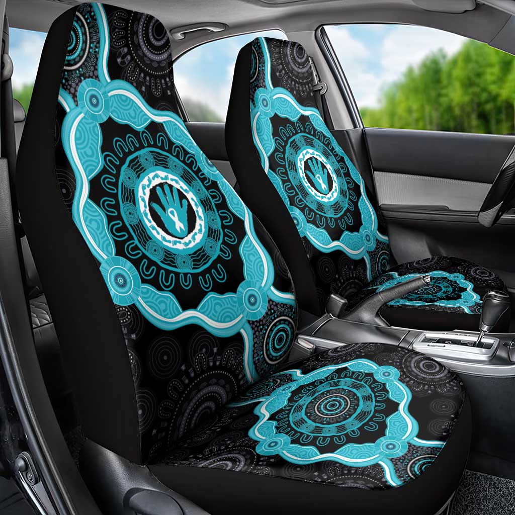 Australia Ovarian Cancer Awareness Car Seat Cover Brave Strong Teal Ribbon Aboriginal Art - Aussie Hoodie