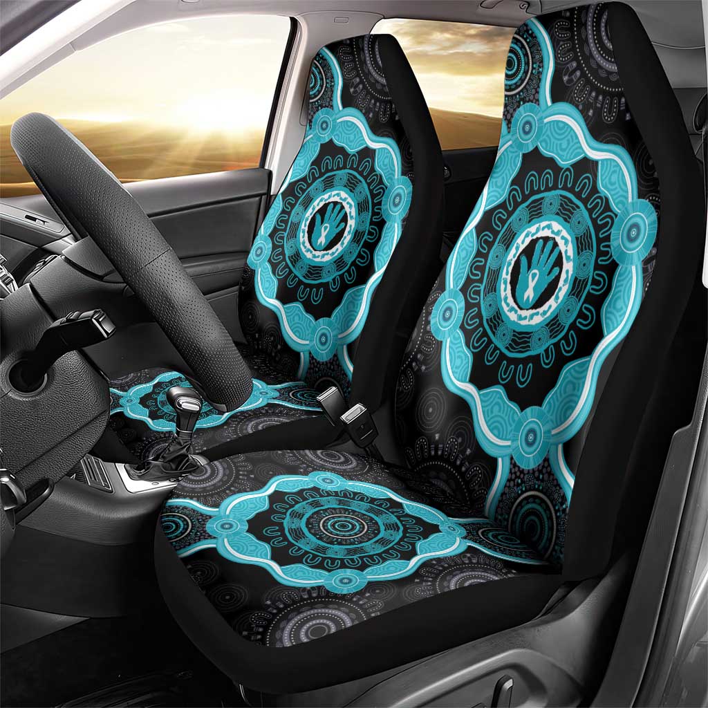 Australia Ovarian Cancer Awareness Car Seat Cover Brave Strong Teal Ribbon Aboriginal Art - Aussie Hoodie