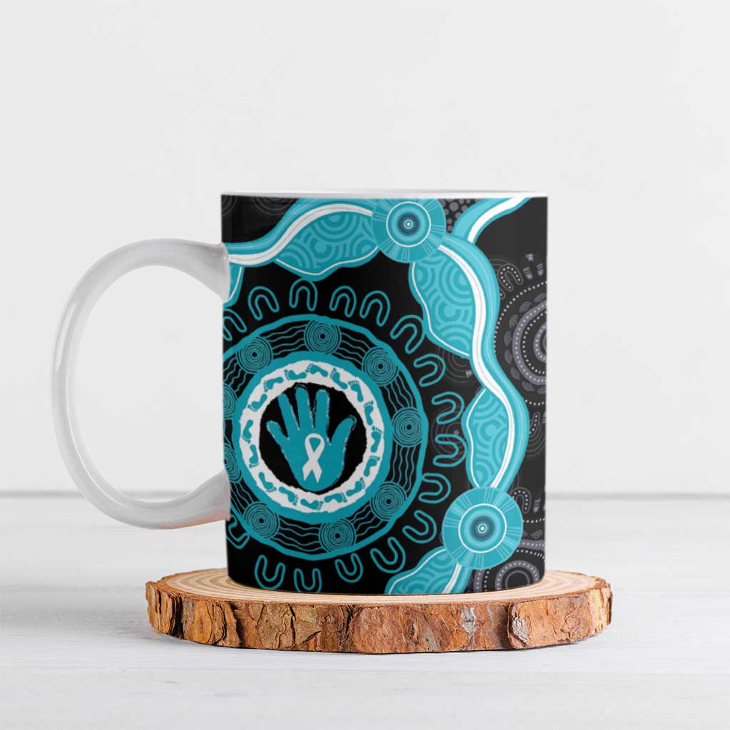 Australia Ovarian Cancer Awareness Ceramic Mug Brave Strong Teal Ribbon Aboriginal Art - Aussie Hoodie
