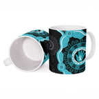 Australia Ovarian Cancer Awareness Ceramic Mug Brave Strong Teal Ribbon Aboriginal Art - Aussie Hoodie