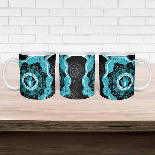 Australia Ovarian Cancer Awareness Ceramic Mug Brave Strong Teal Ribbon Aboriginal Art - Aussie Hoodie