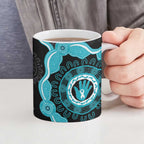 Australia Ovarian Cancer Awareness Ceramic Mug Brave Strong Teal Ribbon Aboriginal Art - Aussie Hoodie