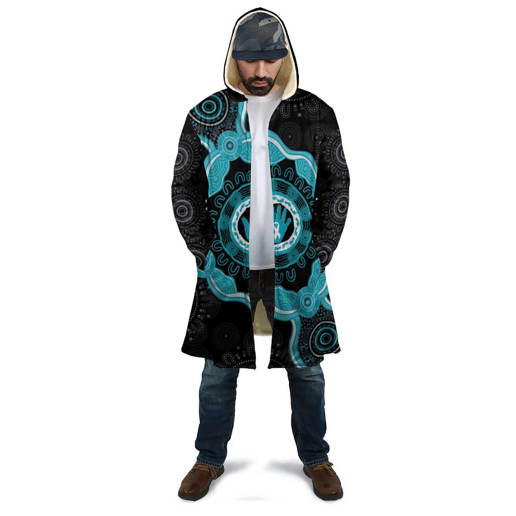Australia Ovarian Cancer Awareness Cloak Brave Strong Teal Ribbon Aboriginal Art - Aussie Hoodie