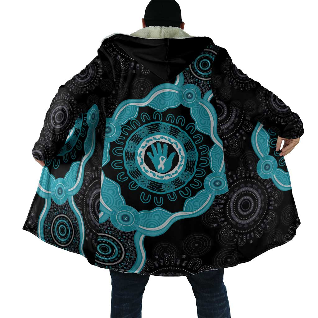 Australia Ovarian Cancer Awareness Cloak Brave Strong Teal Ribbon Aboriginal Art - Aussie Hoodie
