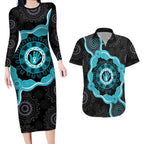 Australia Ovarian Cancer Awareness Couples Matching Long Sleeve Bodycon Dress and Hawaiian Shirt Brave Strong Teal Ribbon Aboriginal Art - Aussie Hoodie