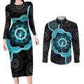 Australia Ovarian Cancer Awareness Couples Matching Long Sleeve Bodycon Dress and Long Sleeve Button Shirt Brave Strong Teal Ribbon Aboriginal Art - Aussie Hoodie