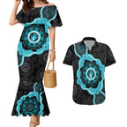 Australia Ovarian Cancer Awareness Couples Matching Mermaid Dress and Hawaiian Shirt Brave Strong Teal Ribbon Aboriginal Art - Aussie Hoodie