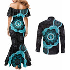 Australia Ovarian Cancer Awareness Couples Matching Mermaid Dress and Long Sleeve Button Shirt Brave Strong Teal Ribbon Aboriginal Art - Aussie Hoodie