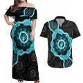 Australia Ovarian Cancer Awareness Couples Matching Off Shoulder Maxi Dress and Hawaiian Shirt Brave Strong Teal Ribbon Aboriginal Art - Aussie Hoodie