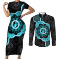 Australia Ovarian Cancer Awareness Couples Matching Short Sleeve Bodycon Dress and Long Sleeve Button Shirt Brave Strong Teal Ribbon Aboriginal Art - Aussie Hoodie