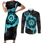 Australia Ovarian Cancer Awareness Couples Matching Short Sleeve Bodycon Dress and Long Sleeve Button Shirt Brave Strong Teal Ribbon Aboriginal Art - Aussie Hoodie