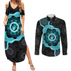 Australia Ovarian Cancer Awareness Couples Matching Summer Maxi Dress and Long Sleeve Button Shirt Brave Strong Teal Ribbon Aboriginal Art - Aussie Hoodie