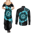 Australia Ovarian Cancer Awareness Couples Matching Summer Maxi Dress and Long Sleeve Button Shirt Brave Strong Teal Ribbon Aboriginal Art - Aussie Hoodie