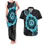 Australia Ovarian Cancer Awareness Couples Matching Tank Maxi Dress and Hawaiian Shirt Brave Strong Teal Ribbon Aboriginal Art - Aussie Hoodie