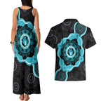 Australia Ovarian Cancer Awareness Couples Matching Tank Maxi Dress and Hawaiian Shirt Brave Strong Teal Ribbon Aboriginal Art - Aussie Hoodie
