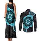 Australia Ovarian Cancer Awareness Couples Matching Tank Maxi Dress and Long Sleeve Button Shirt Brave Strong Teal Ribbon Aboriginal Art - Aussie Hoodie